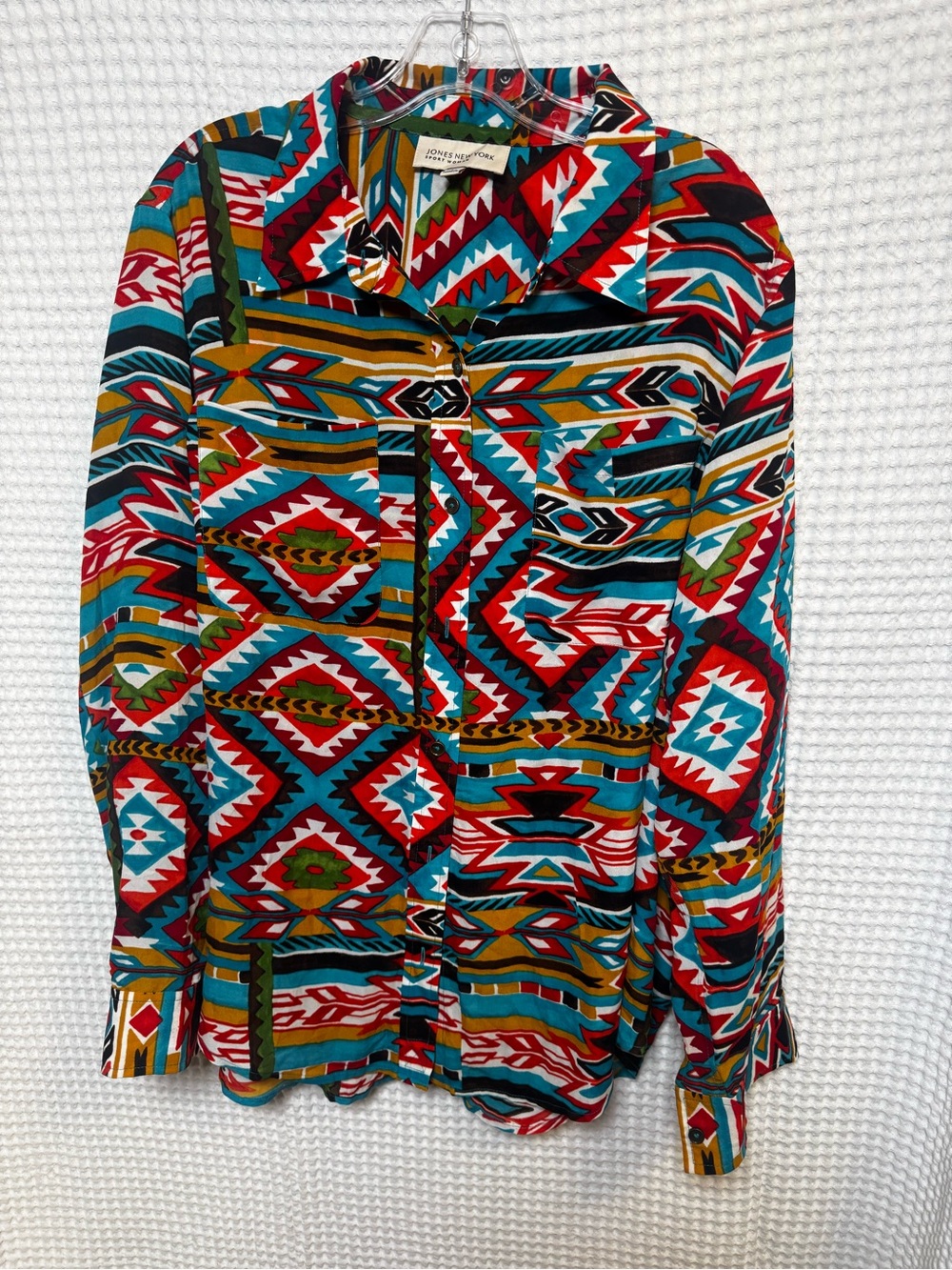Vintage Jones New York Southwest Aztec Geometric Button Down Shirt, Plus Size 2X